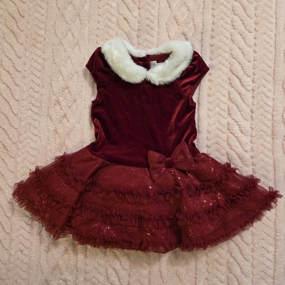Jona Michelle Red Velvet Holiday Dress with White Collar
